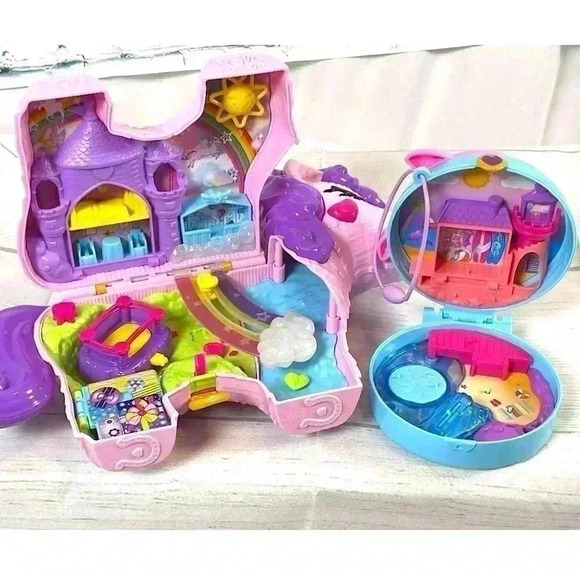 POLLY POCKET UNICORN SURPRISE CARRIER Toy & DOLPHIN Compact TRAVEL PLAY sets - Picture 3 of 16